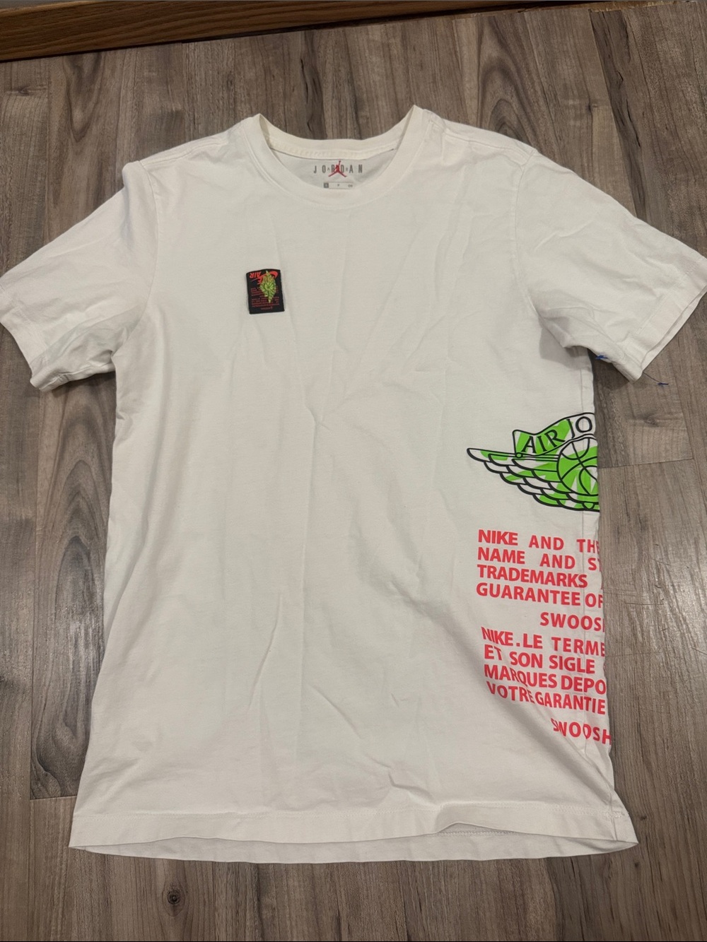 Jordan White Short Sleeve Tee with Neon Green and Red Graphics
